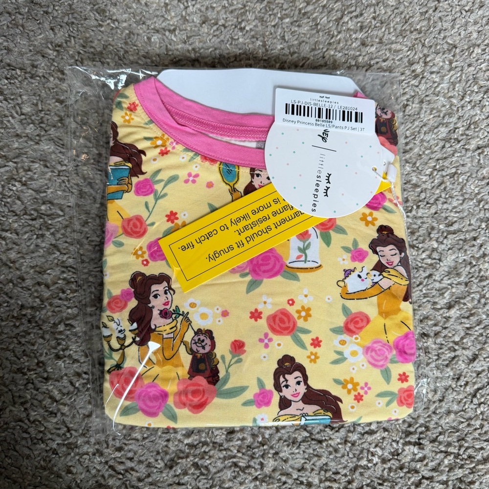 NWT 3T Little Sleepies Princess Belle Disney Beauty and the Beast Two Piece Set
